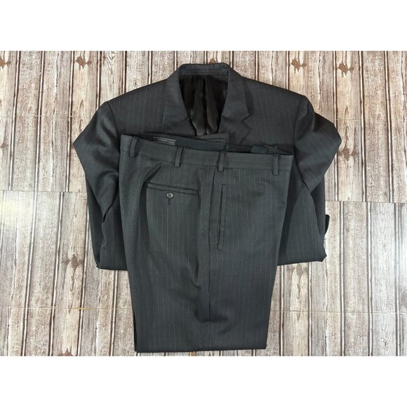 Prada 100% wool Pinstripe suit Jacket Pants sz 54R / 44 US black grey made Italy - Picture 1 of 16
